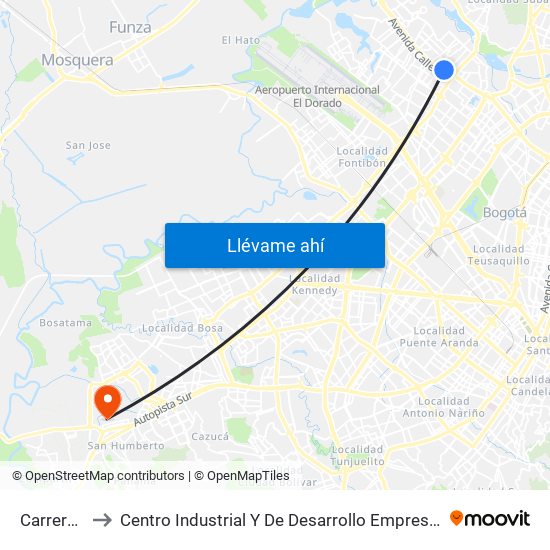 Carrera 90 to Centro Industrial Y De Desarrollo Empresarial (Sena) map