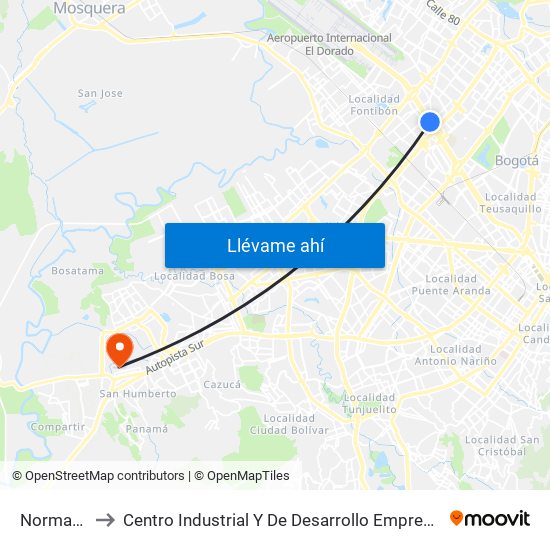 Normandía to Centro Industrial Y De Desarrollo Empresarial (Sena) map