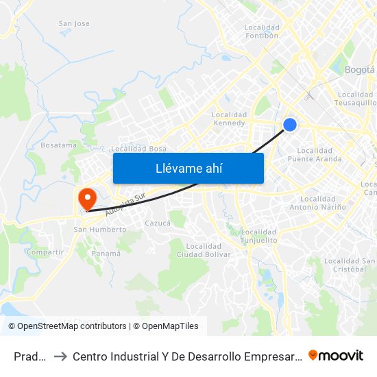 Pradera to Centro Industrial Y De Desarrollo Empresarial (Sena) map