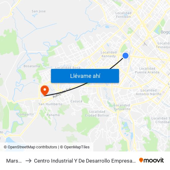 Marsella to Centro Industrial Y De Desarrollo Empresarial (Sena) map