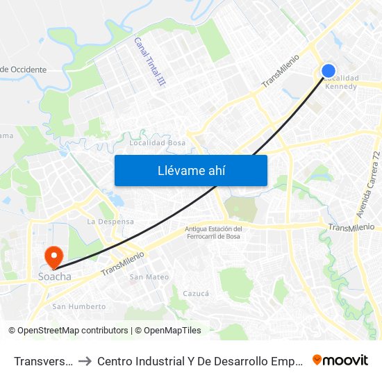 Transversal 86 to Centro Industrial Y De Desarrollo Empresarial (Sena) map