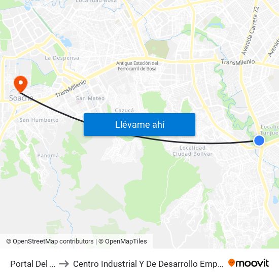 Portal Del Tunal to Centro Industrial Y De Desarrollo Empresarial (Sena) map