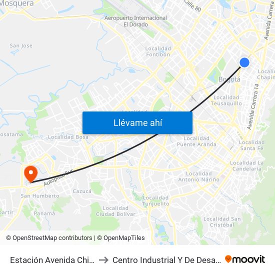 Estación Avenida Chile (Av. NQS - Cl 71c) to Centro Industrial Y De Desarrollo Empresarial (Sena) map