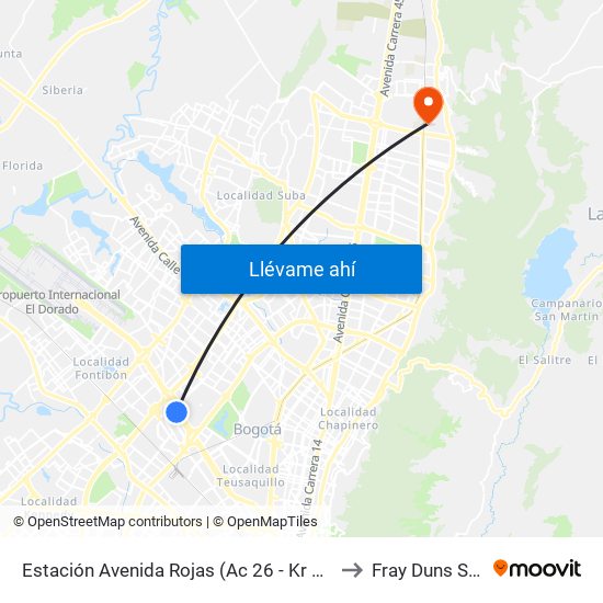 Estación Avenida Rojas (Ac 26 - Kr 69d Bis) (B) to Fray Duns Scotto map