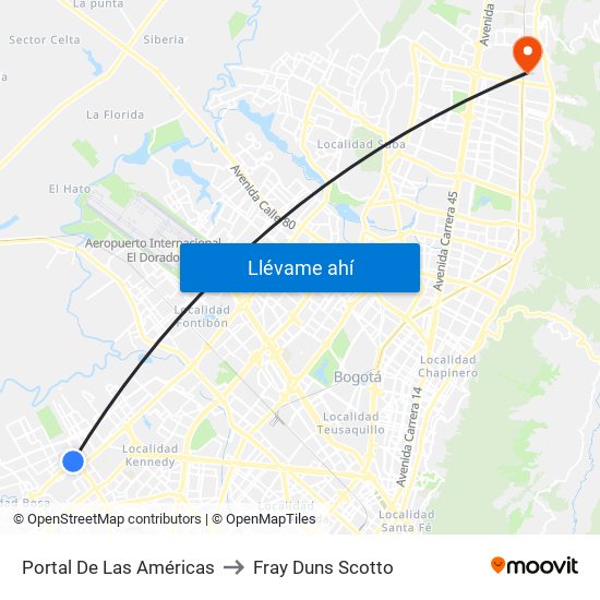 Portal De Las Américas to Fray Duns Scotto map