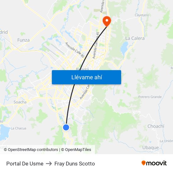 Portal De Usme to Fray Duns Scotto map