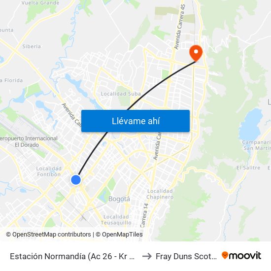 Estación Normandía (Ac 26 - Kr 74) to Fray Duns Scotto map