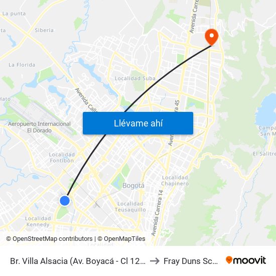 Br. Villa Alsacia (Av. Boyacá - Cl 12a) (A) to Fray Duns Scotto map