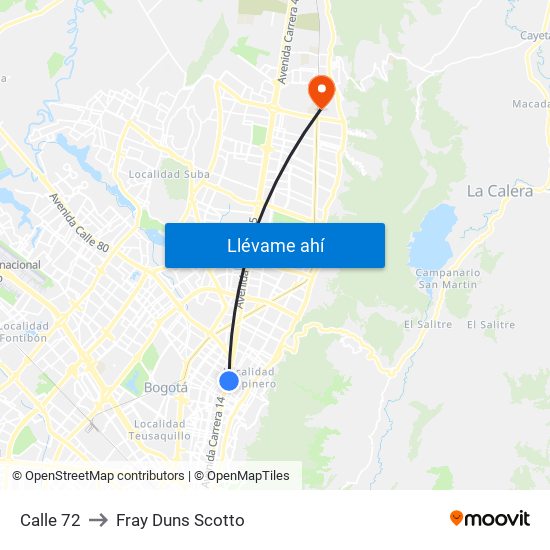 Calle 72 to Fray Duns Scotto map