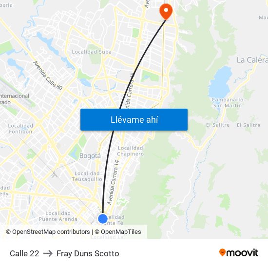 Calle 22 to Fray Duns Scotto map
