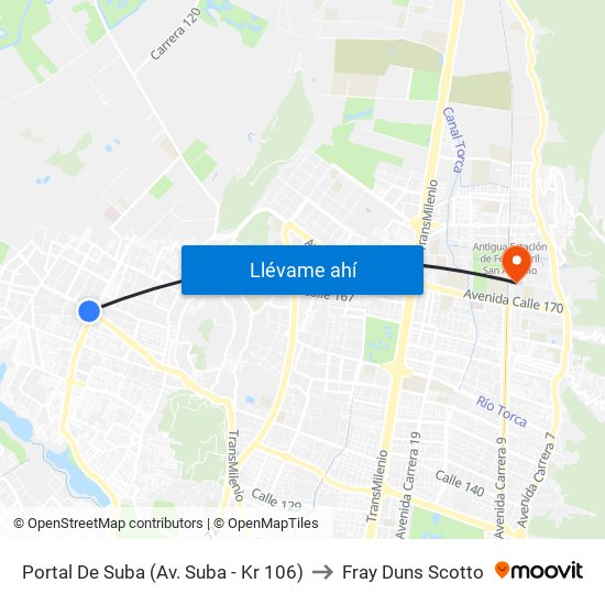 Portal De Suba (Av. Suba - Kr 106) to Fray Duns Scotto map