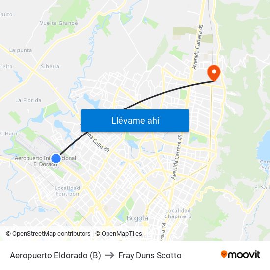 Aeropuerto Eldorado (B) to Fray Duns Scotto map