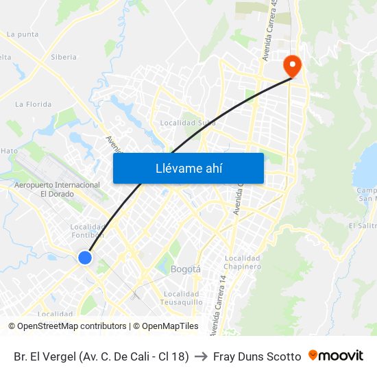 Br. El Vergel (Av. C. De Cali - Cl 18) to Fray Duns Scotto map