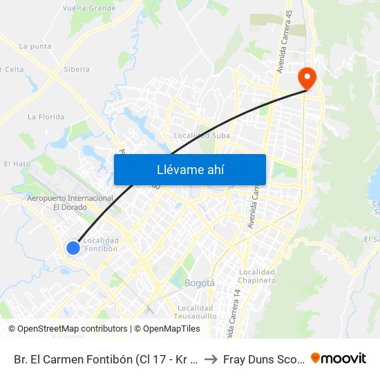 Br. El Carmen Fontibón (Cl 17 - Kr 100) to Fray Duns Scotto map