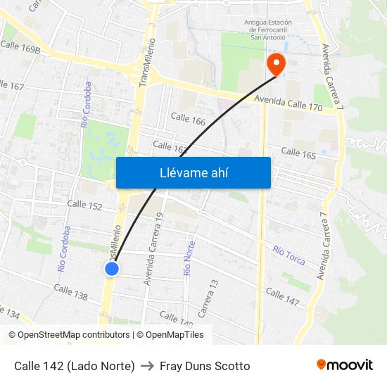 Calle 142 (Lado Norte) to Fray Duns Scotto map