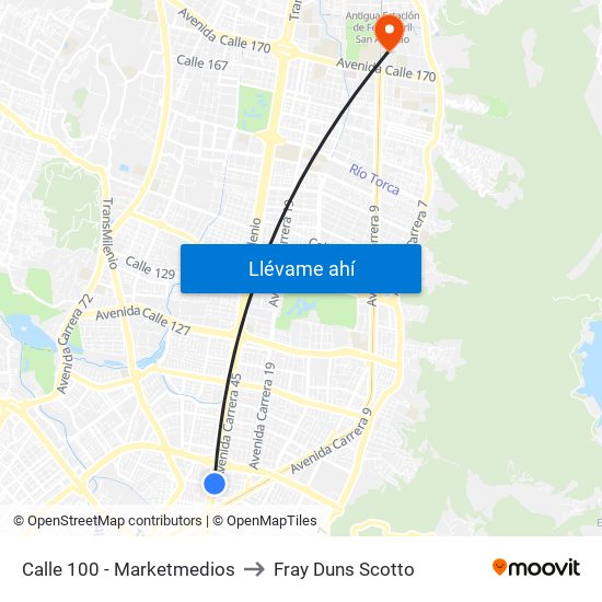 Calle 100 - Marketmedios to Fray Duns Scotto map