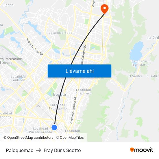 Paloquemao to Fray Duns Scotto map