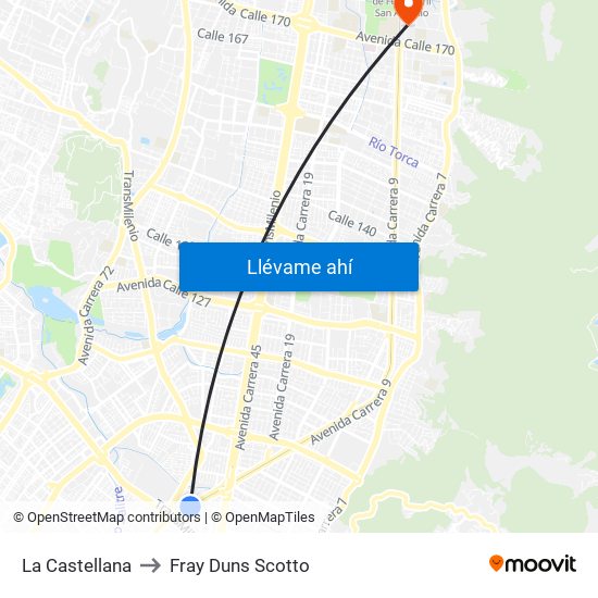 La Castellana to Fray Duns Scotto map