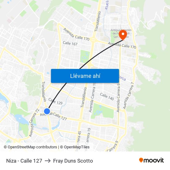 Niza - Calle 127 to Fray Duns Scotto map