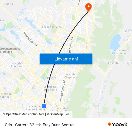 Cds - Carrera 32 to Fray Duns Scotto map