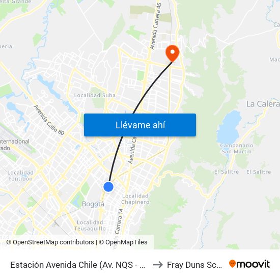 Estación Avenida Chile (Av. NQS - Cl 71c) to Fray Duns Scotto map