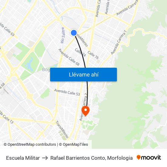 Escuela Militar to Rafael Barrientos Conto, Morfologia map