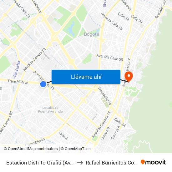 Estación Distrito Grafiti (Av. Américas - Kr 53a) to Rafael Barrientos Conto, Morfologia map