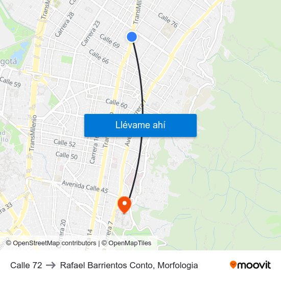 Calle 72 to Rafael Barrientos Conto, Morfologia map