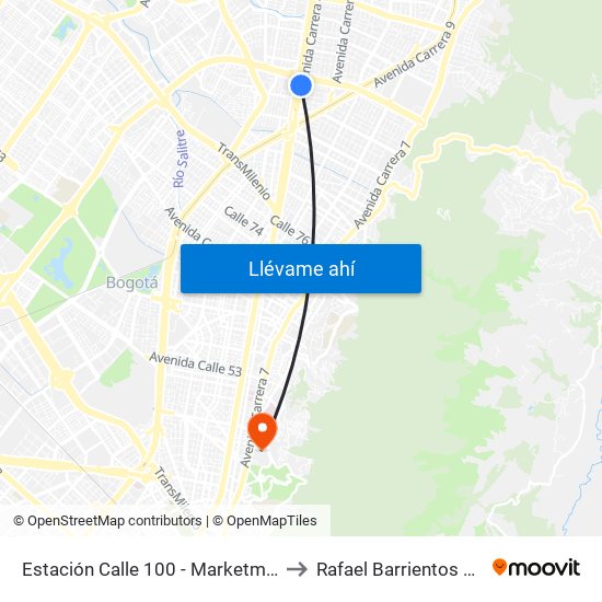 Estación Calle 100 - Marketmedios (Auto Norte - Cl 98) to Rafael Barrientos Conto, Morfologia map