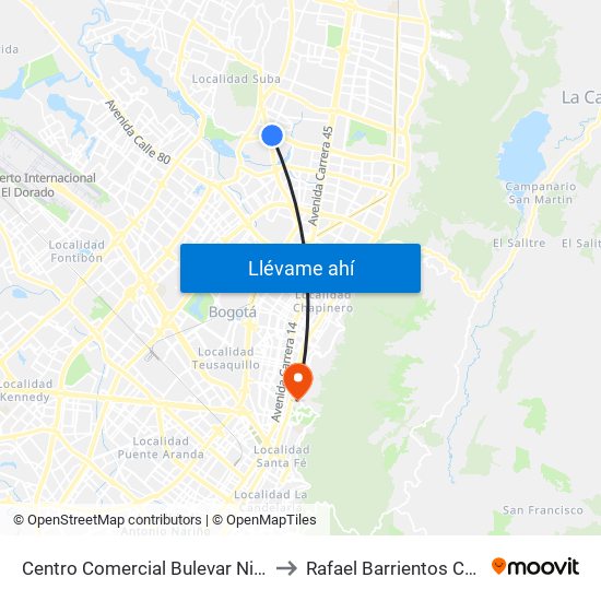 Centro Comercial Bulevar Niza (Ac 127 - Av. Suba) to Rafael Barrientos Conto, Morfologia map