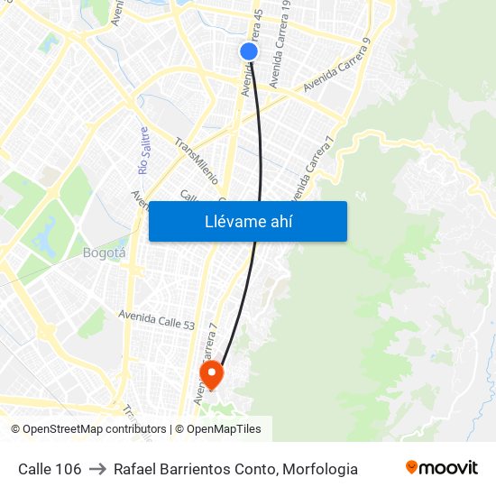 Calle 106 to Rafael Barrientos Conto, Morfologia map