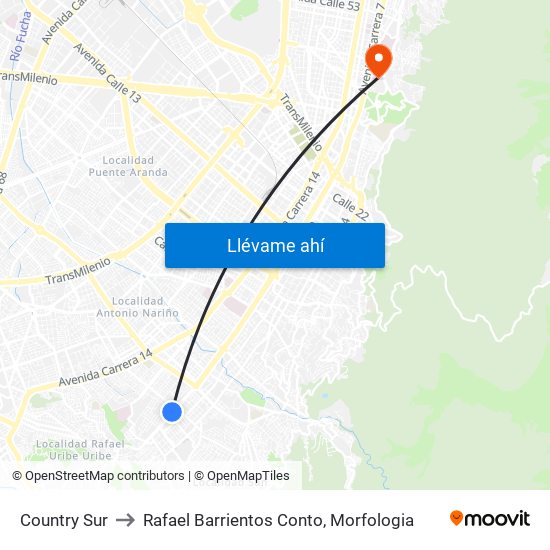 Country Sur to Rafael Barrientos Conto, Morfologia map