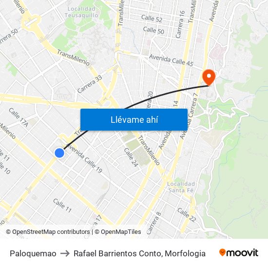 Paloquemao to Rafael Barrientos Conto, Morfologia map