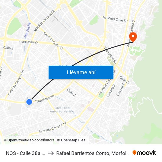 NQS - Calle 38a Sur to Rafael Barrientos Conto, Morfologia map