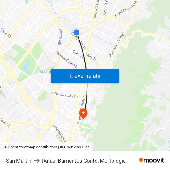 San Martín to Rafael Barrientos Conto, Morfologia map