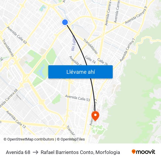 Avenida 68 to Rafael Barrientos Conto, Morfologia map