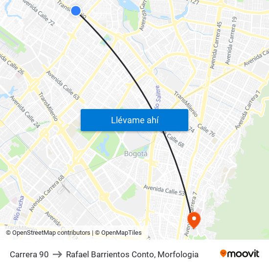 Carrera 90 to Rafael Barrientos Conto, Morfologia map