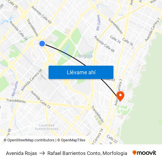 Avenida Rojas to Rafael Barrientos Conto, Morfologia map