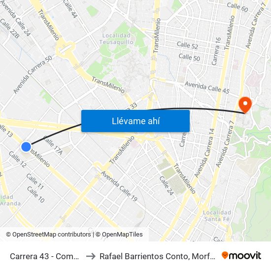Carrera 43 - Comapan to Rafael Barrientos Conto, Morfologia map