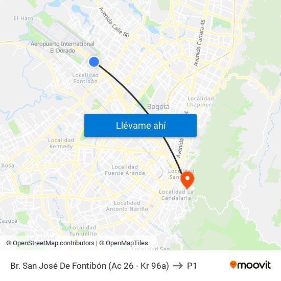 Br. San José De Fontibón (Ac 26 - Kr 96a) to P1 map