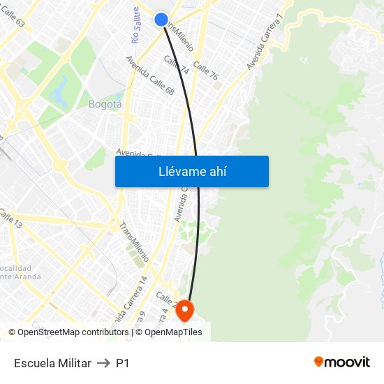 Escuela Militar to P1 map