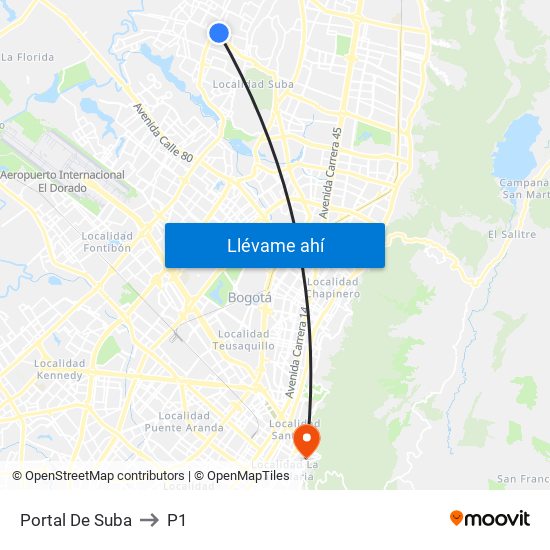 Portal De Suba to P1 map