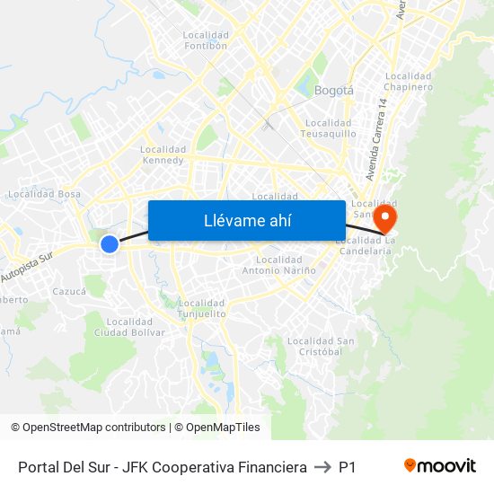 Portal Del Sur - JFK Cooperativa Financiera to P1 map