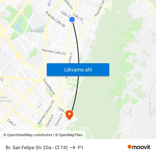 Br. San Felipe (Kr 20a - Cl 74) to P1 map