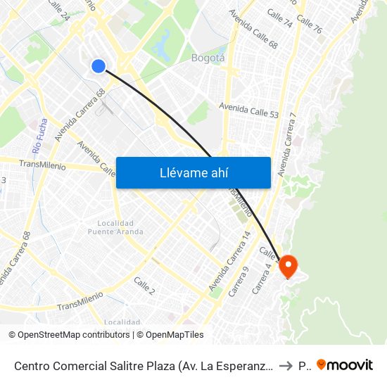 Centro Comercial Salitre Plaza (Av. La Esperanza - Kr 68b) to P1 map