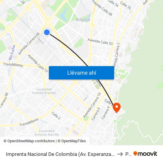 Imprenta Nacional De Colombia (Av. Esperanza - Kr 66) to P1 map