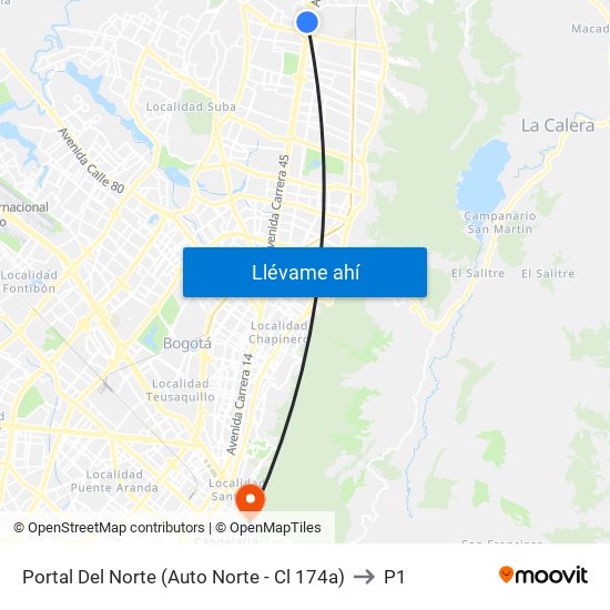 Portal Del Norte (Auto Norte - Cl 174a) to P1 map