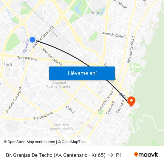 Br. Granjas De Techo (Av. Centenario - Kr 65) to P1 map