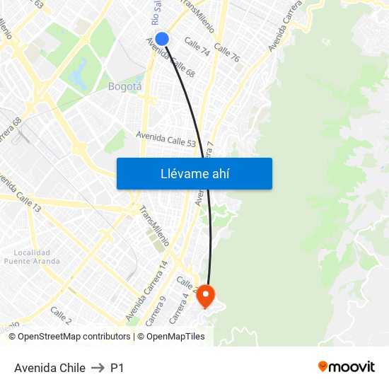 Avenida Chile to P1 map