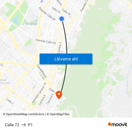 Calle 72 to P1 map